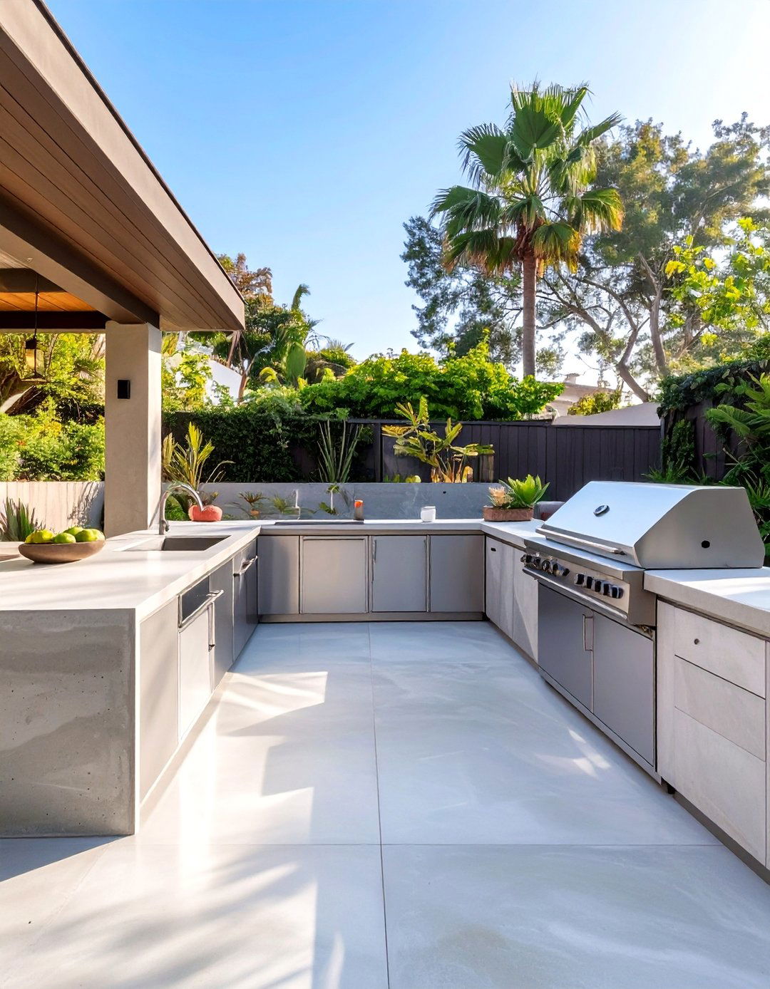 Cement Patio with an Outdoor Kitchen and Bar - 30 cement patio ideas
