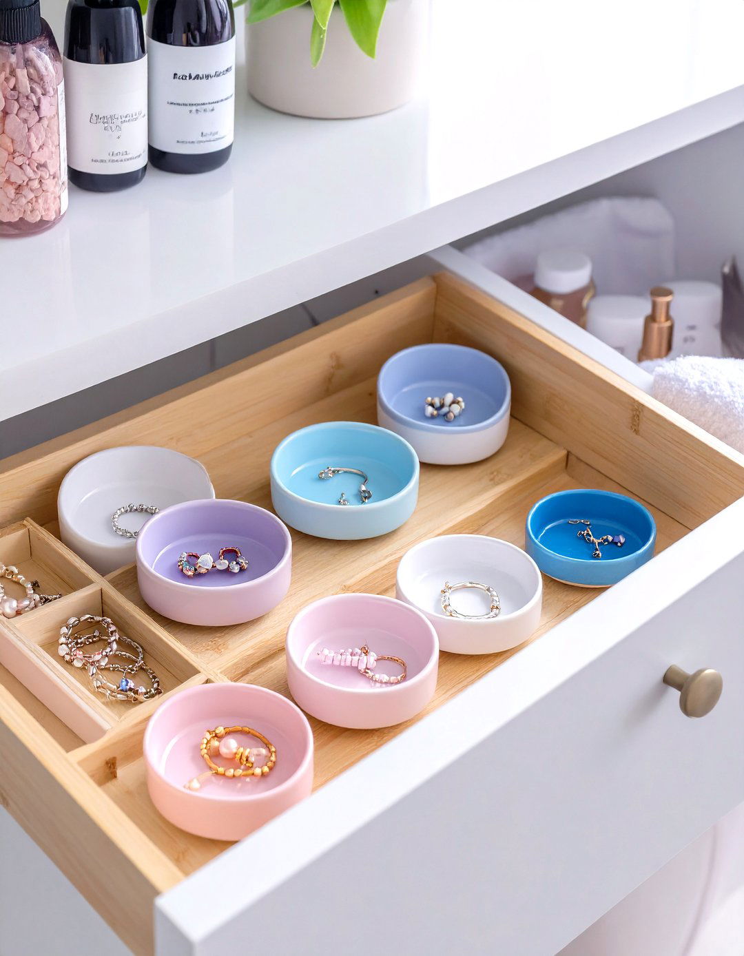 Ceramic Dishes for Small Items - 30 bathroom drawer organization ideas