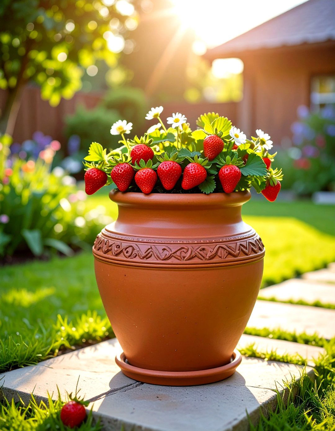 Ceramic Strawberry Jar Patio Planter - 30 patio planter ideas