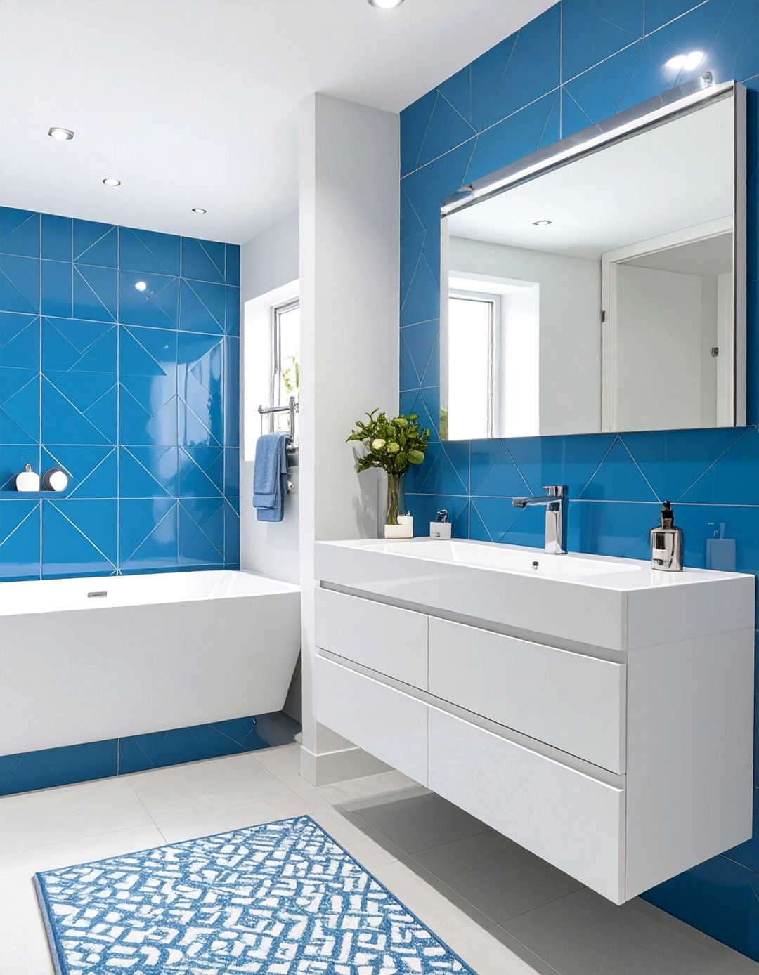Cerulean and White Geometric Bathroom - 30 blue bathroom ideas