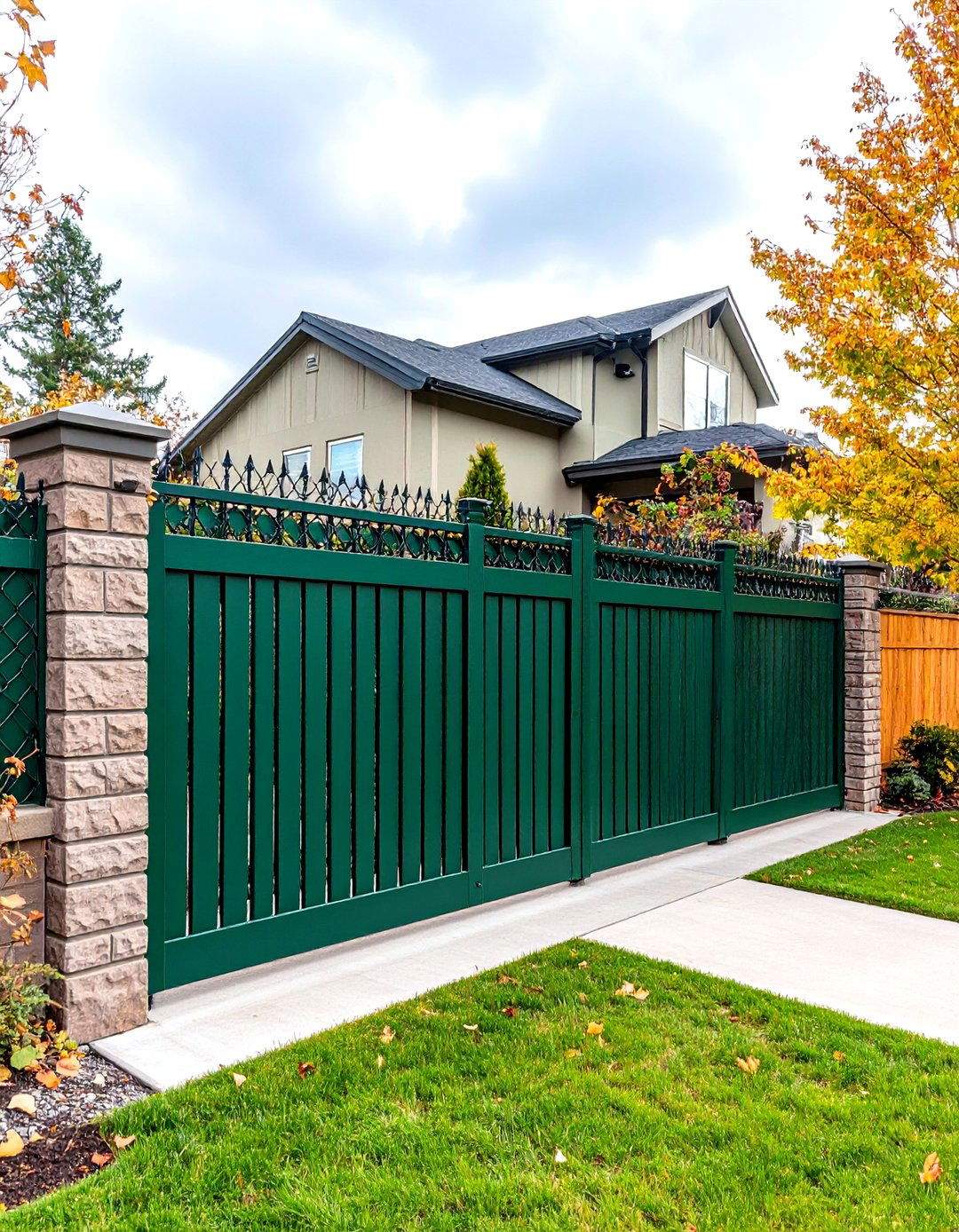 Chain Link Fence with Privacy Slats - 30 front yard fence ideas with driveway
