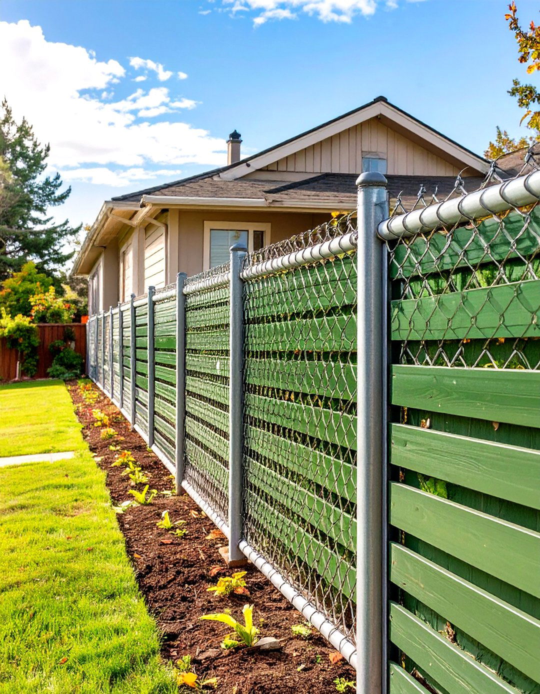 Chain Link Fence with Privacy Slats - 30 small front yard fence ideas