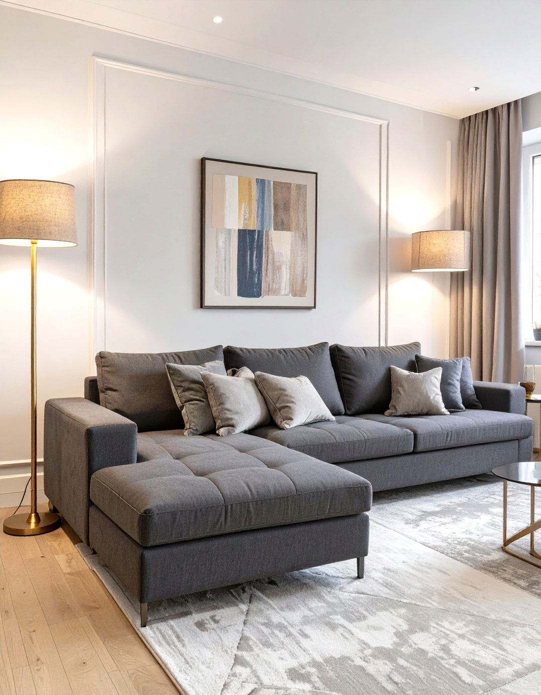 Chaise Sectional Flanked by Floor Lamps - 30 small living room sectional layout ideas