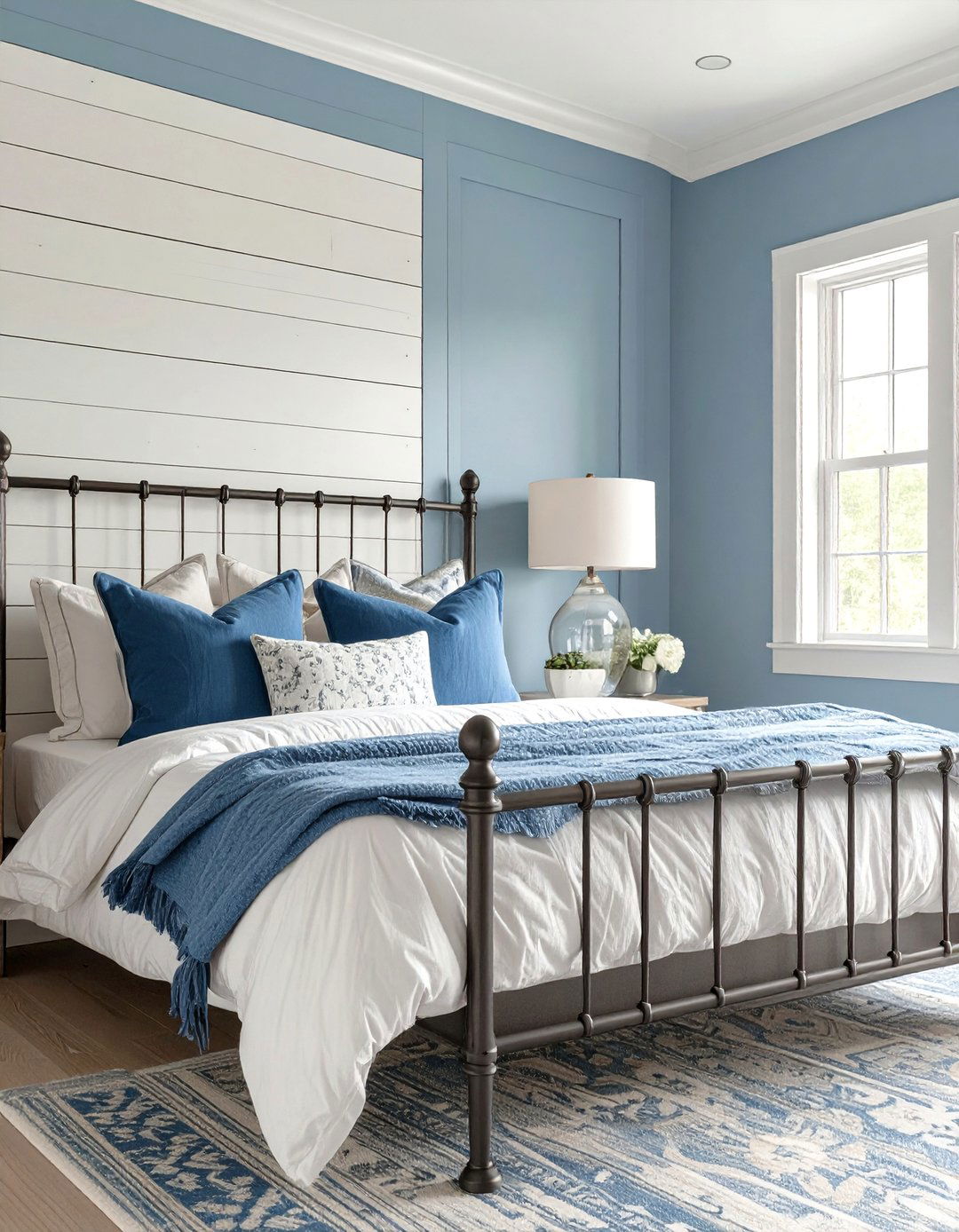 Chambray Blue Farmhouse Bedroom - 30 blue bedroom ideas