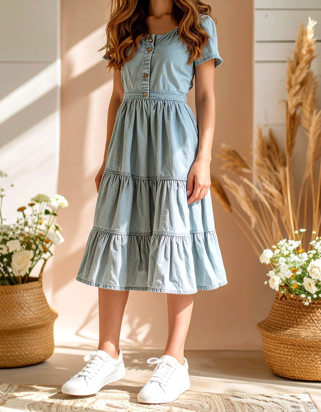 Chambray Dress - 30 baby shower outfit ideas