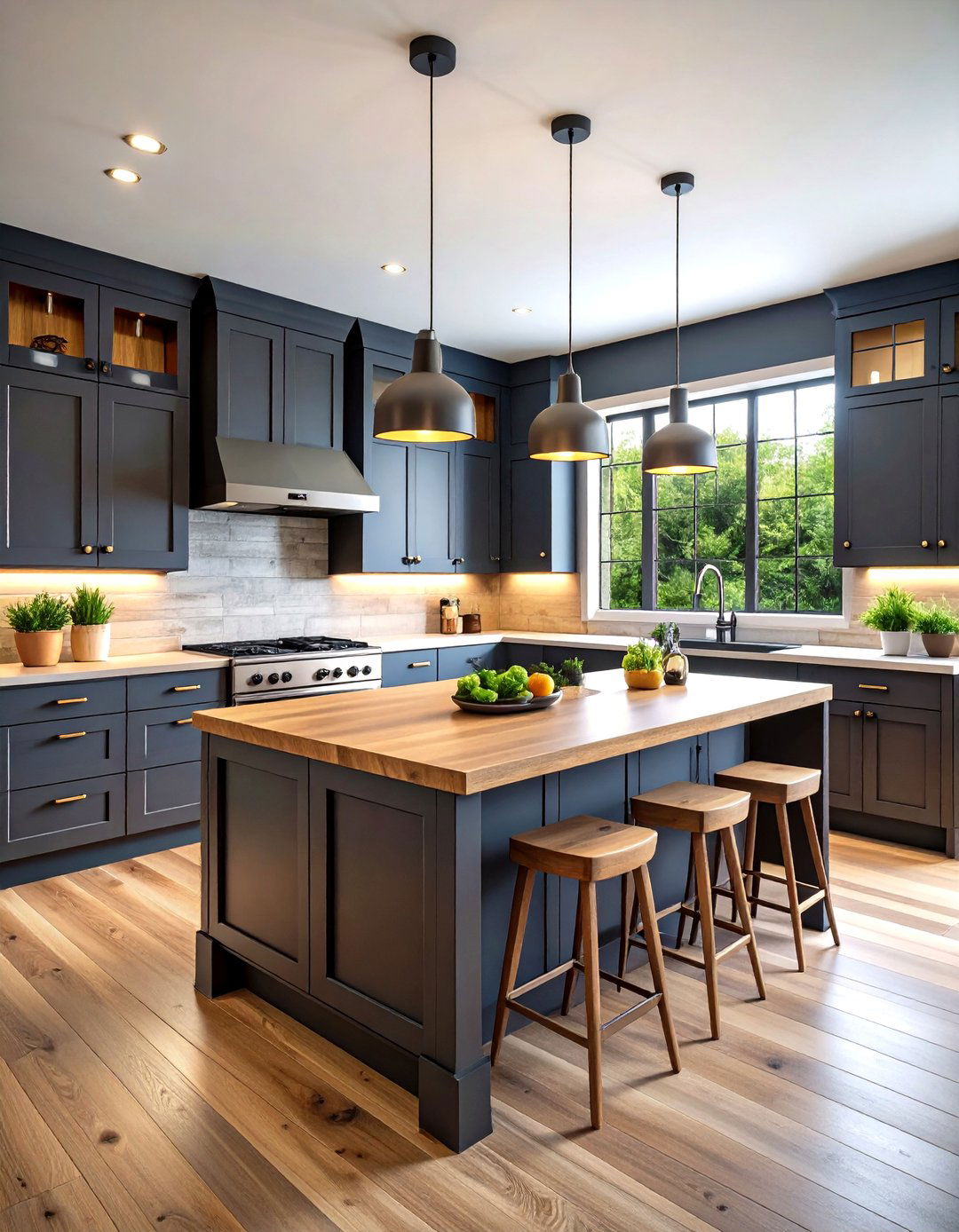 Charcoal Gray and Natural Wood Kitchen - 30 gray kitchen ideas