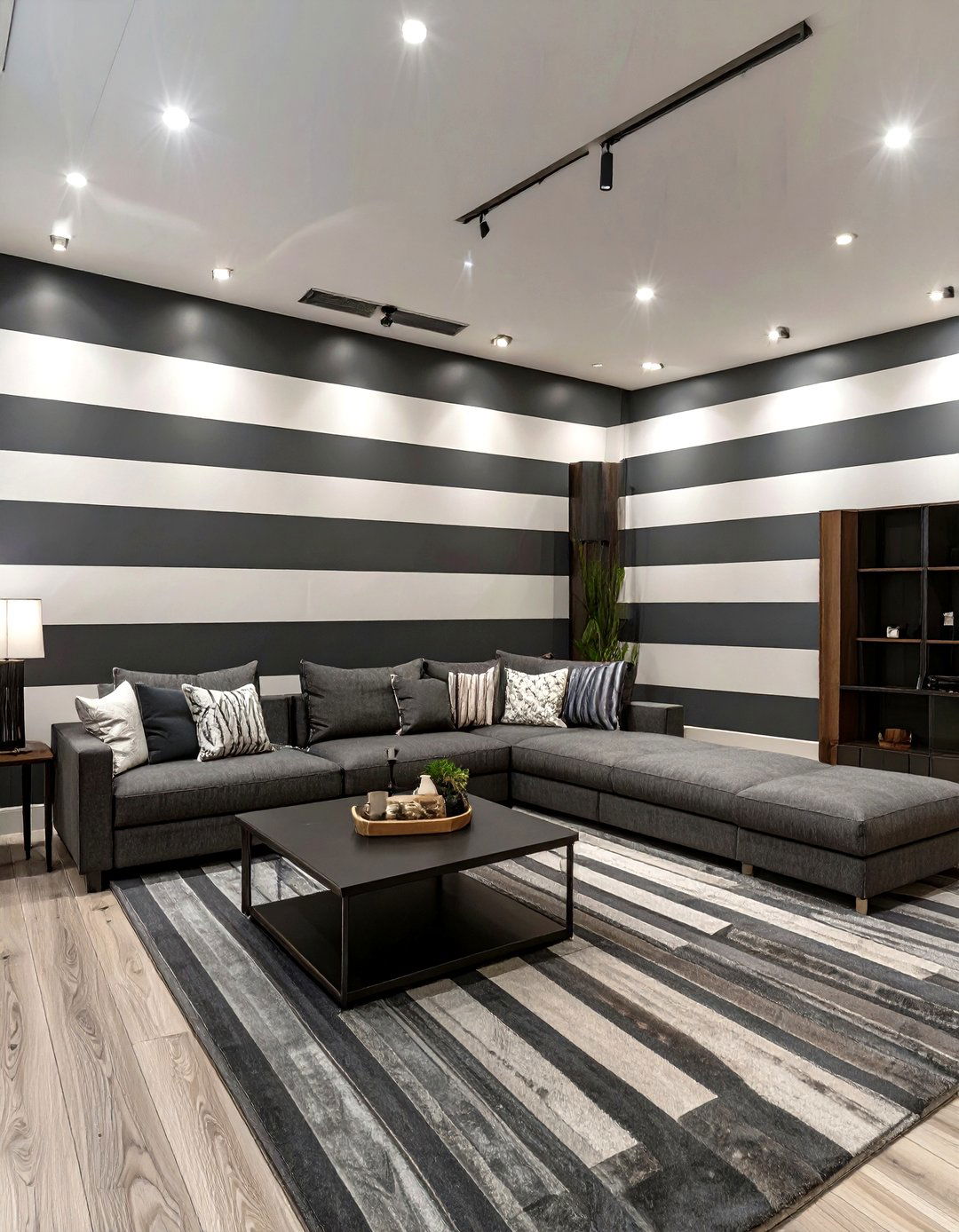 Charcoal Gray and White Stripes - 30 basement paint ideas
