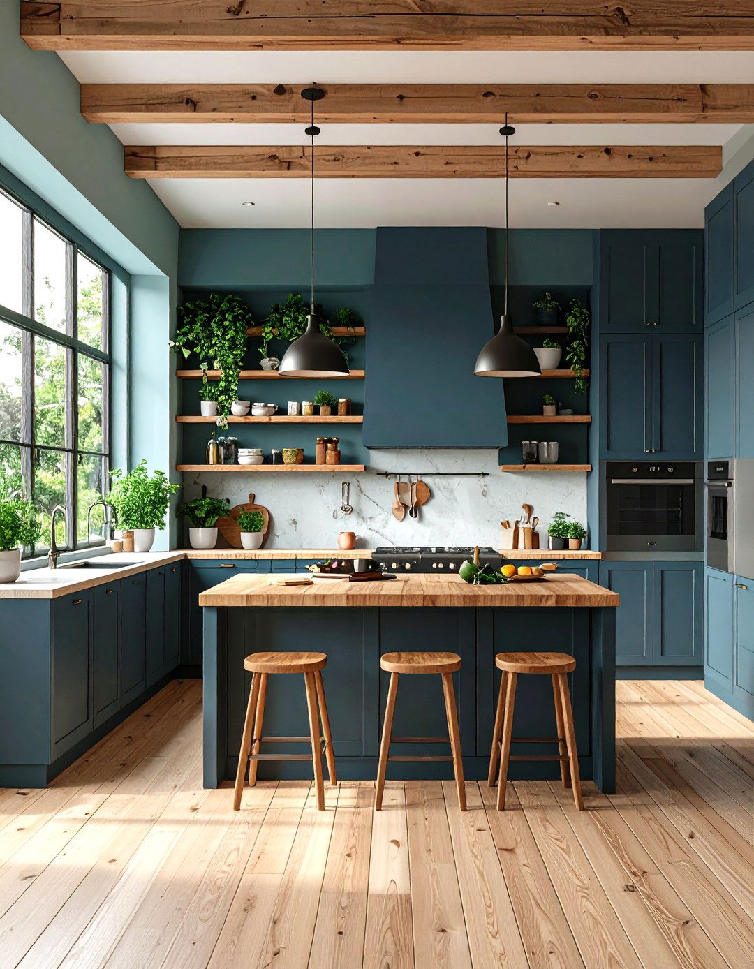Charcoal Gray and Wood Kitchen - 30 kitchen color trends 2025