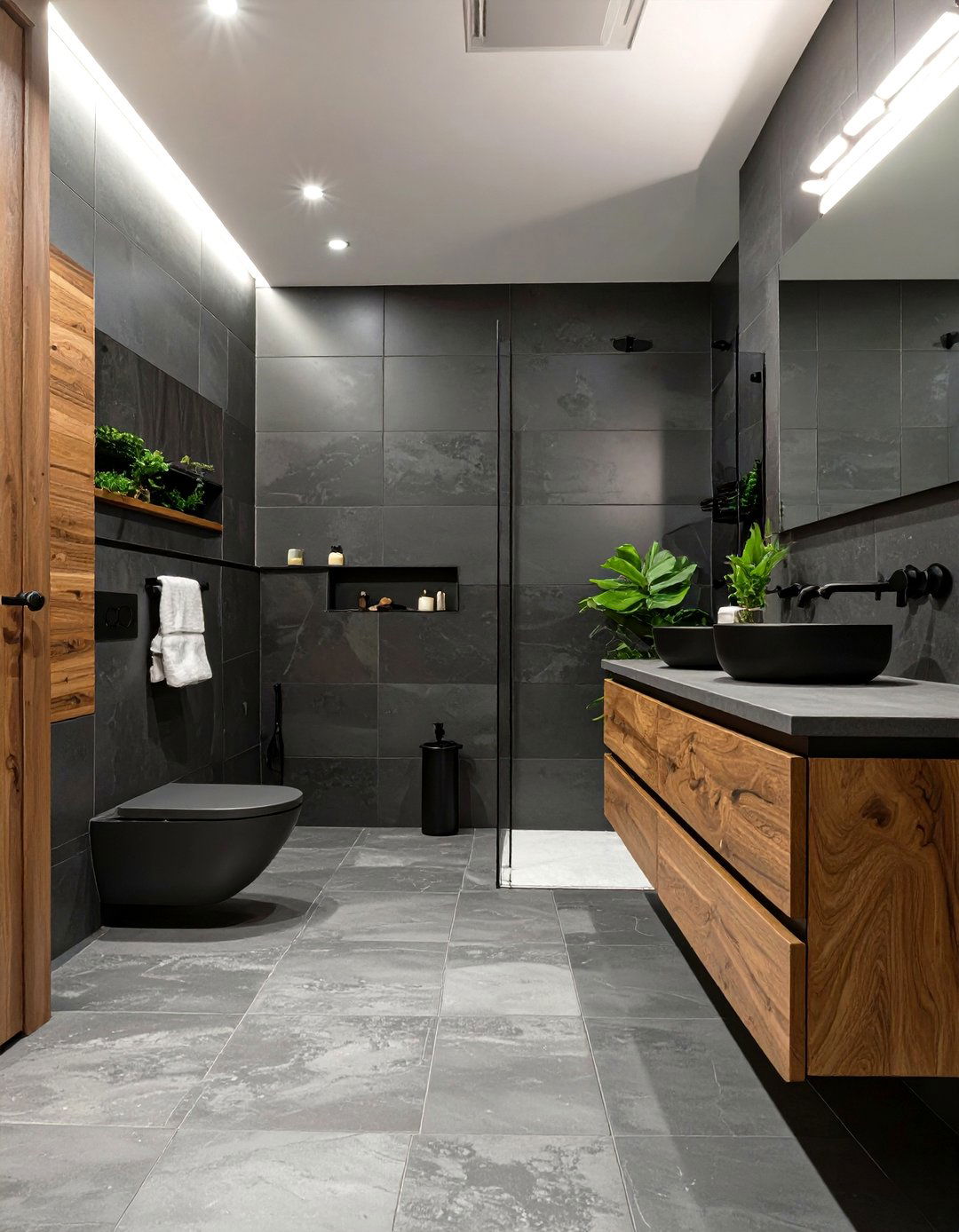 Charcoal and Wood Gray Bathroom - 30 gray bathroom ideas