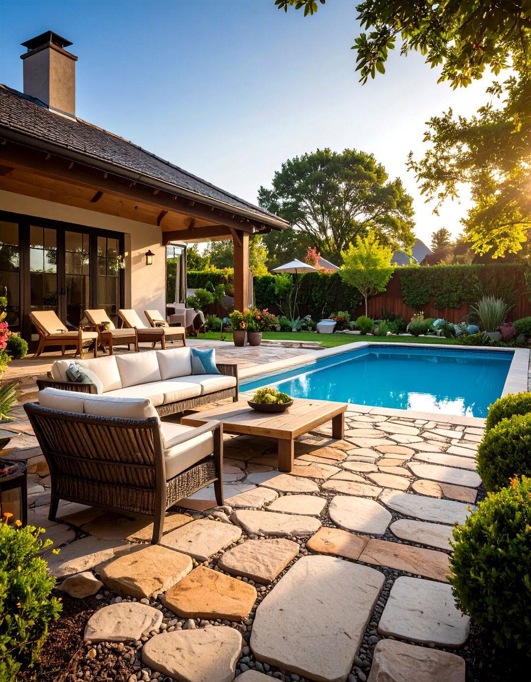 Charming Cobblestone Patio - 30 pool landscaping design ideas