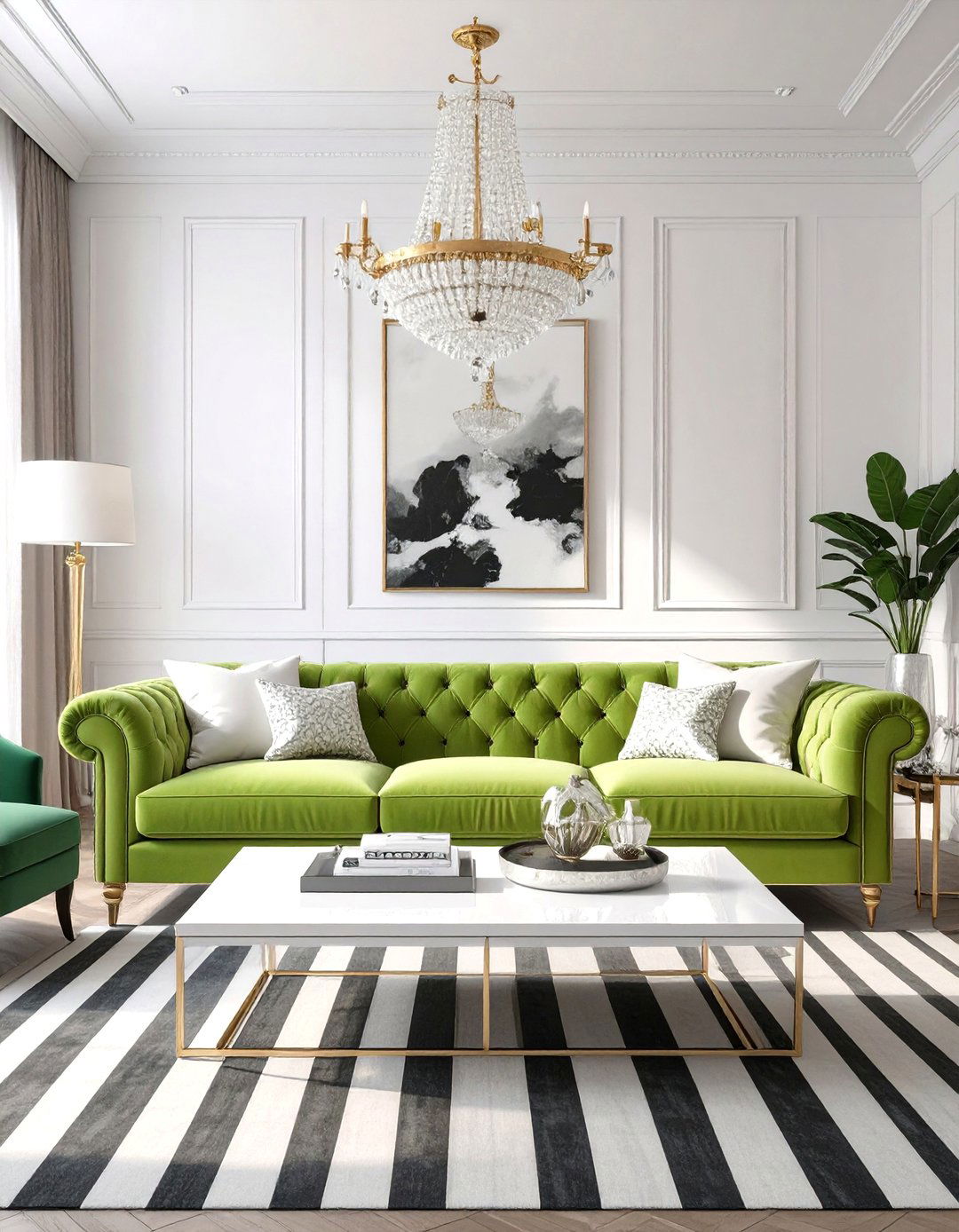 Chartreuse Green Couch With Modern Glam - 30 green couch living room ideas