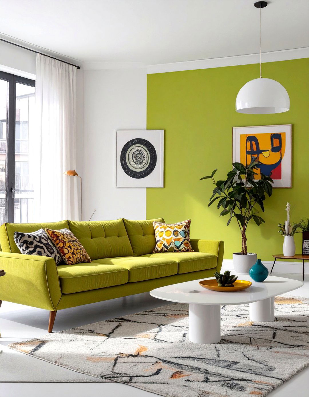 Chartreuse Pop Art Living Room - 30 green living room ideas