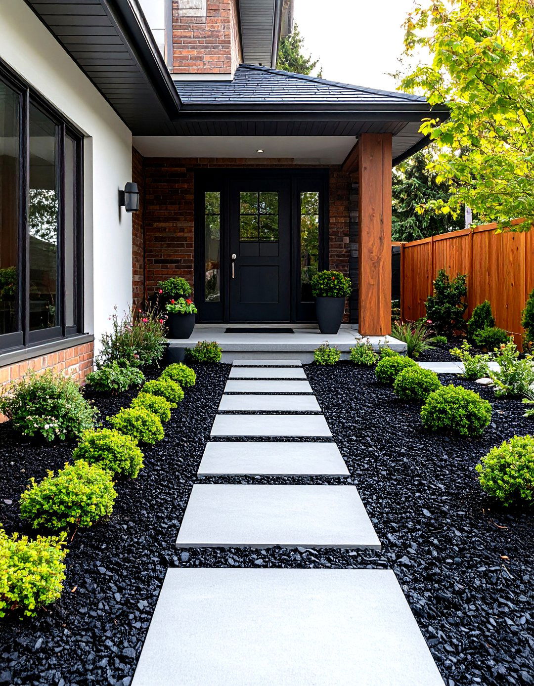 Checkerboard Mulch and Paver Path - 30 front yard mulch ideas