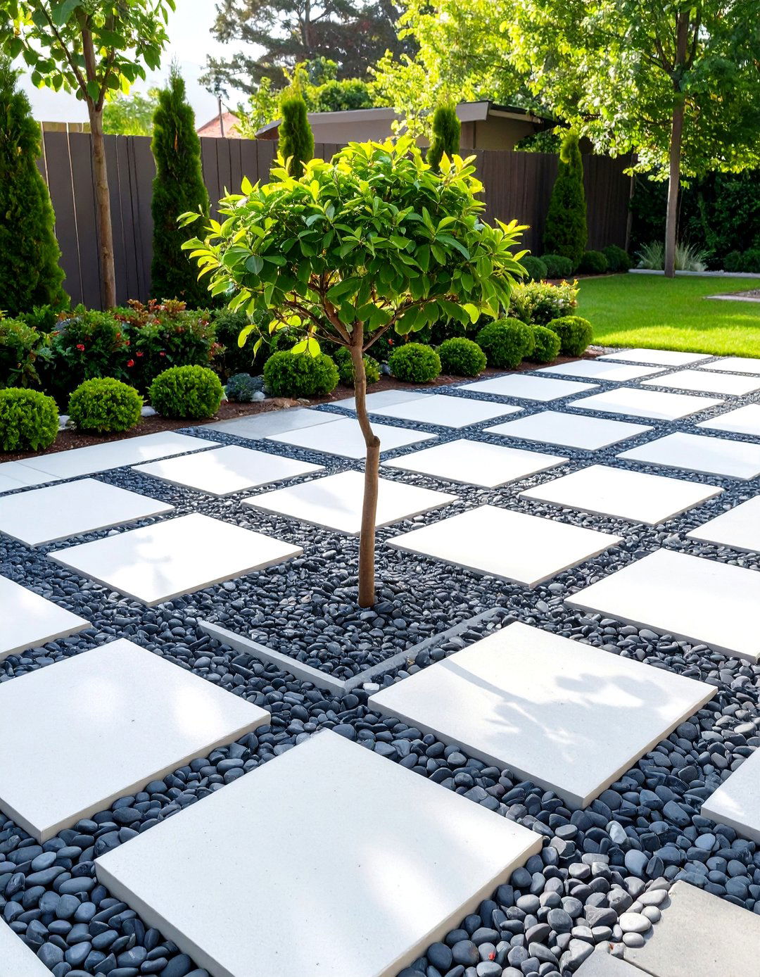 Checkerboard Paver Design - 30 small backyard ideas no grass