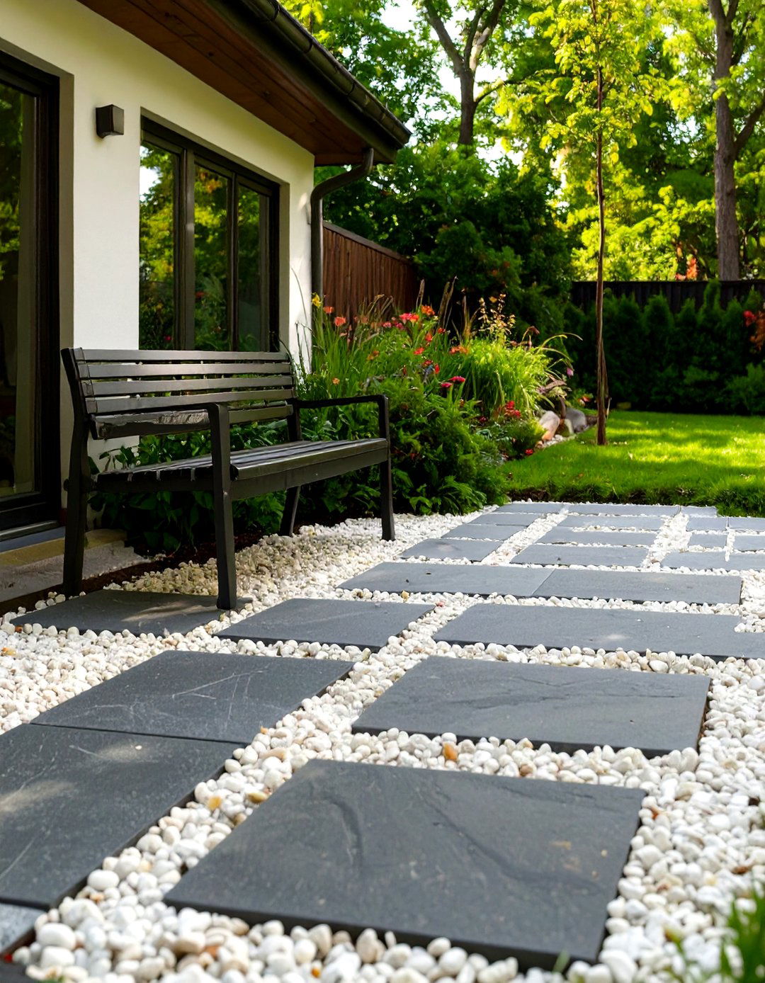 Checkerboard Paver Patio with Gravel - 30 simple paver patio ideas