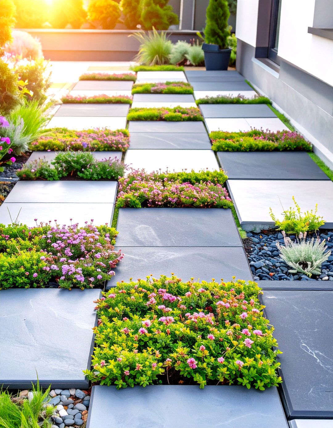 Checkerboard with Living Groundcover Turf - 30 small backyard turf ideas