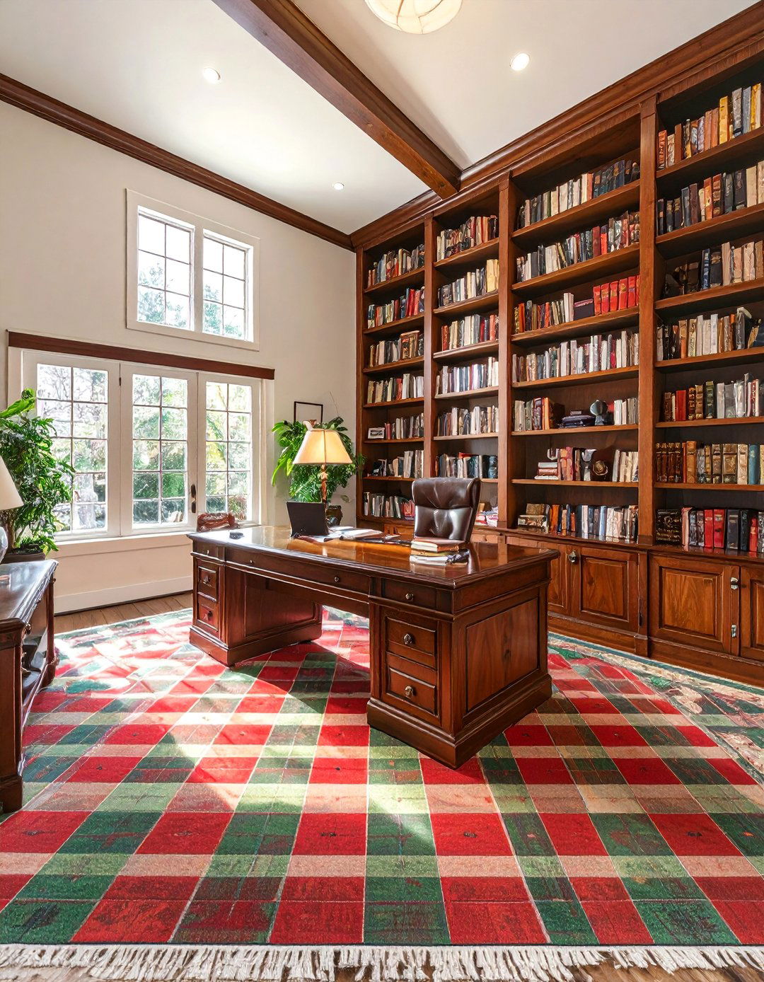 Checkered Carpet for a Classic Den - 30 basement carpet ideas