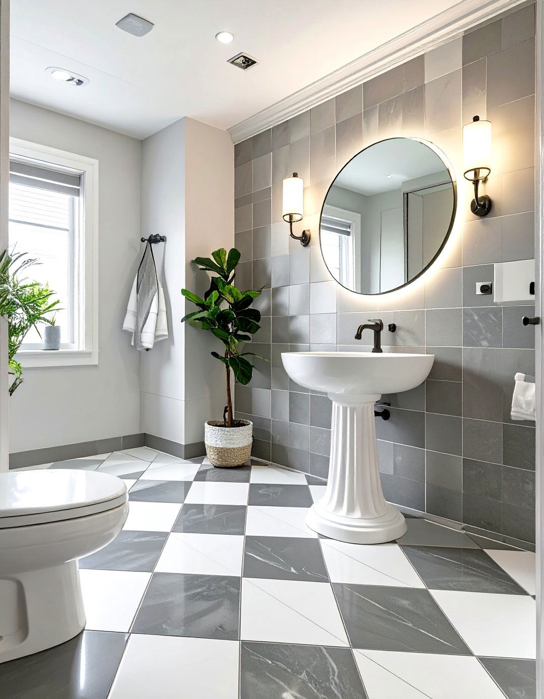 Checkered Floor Grey and White Bathroom - 30 grey and white bathroom ideas