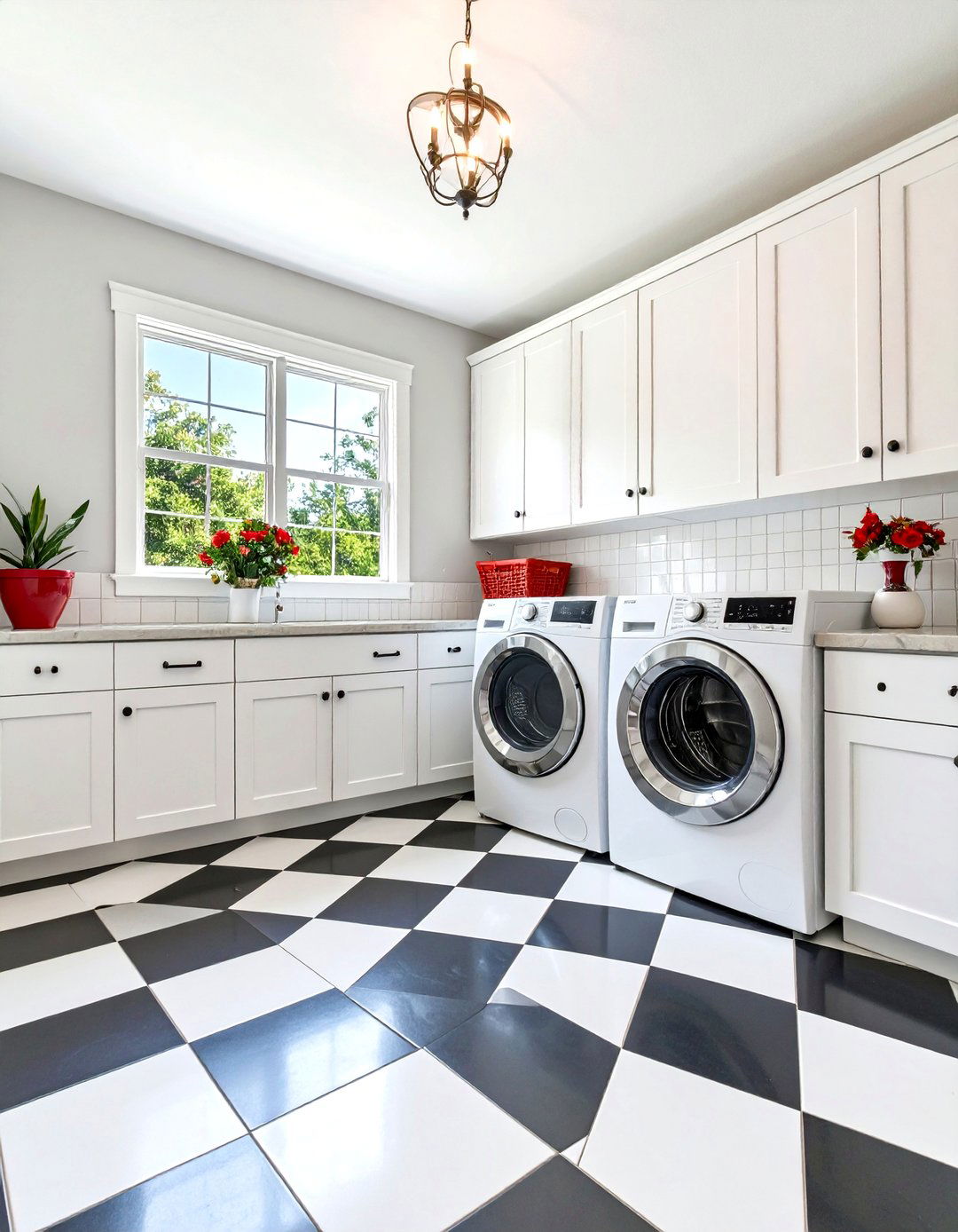 Checkered Floor Statement Laundry Room - 30 laundry room inspo ideas