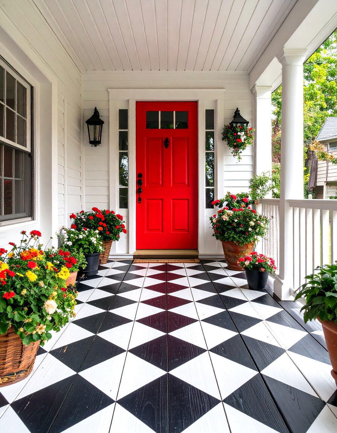 Checkered Pattern Painted Porch Flooring - 30 porch flooring ideas
