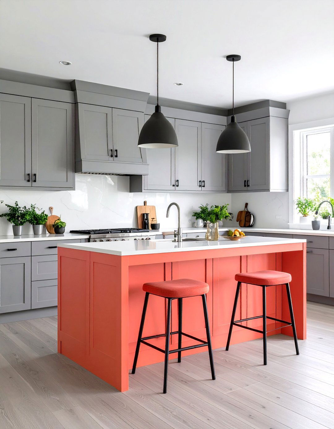 Cheerful Coral Accent Kitchen - 30 kitchen paint ideas
