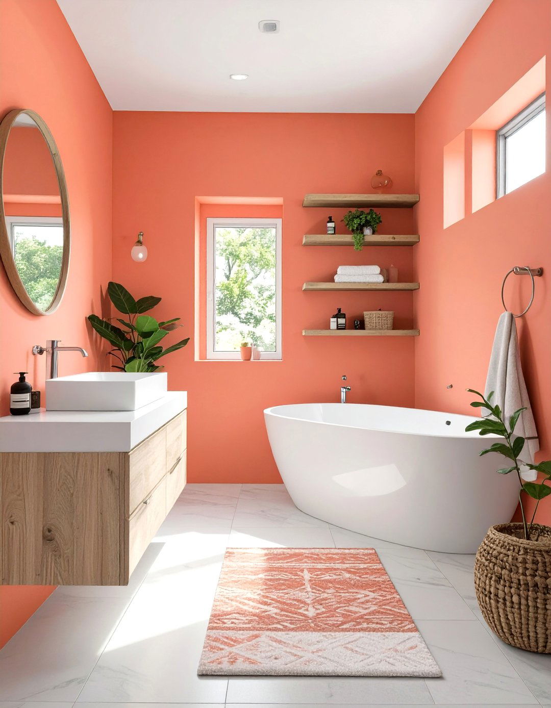 Cheerful Coral Bathroom - 30 bathroom wall paint ideas