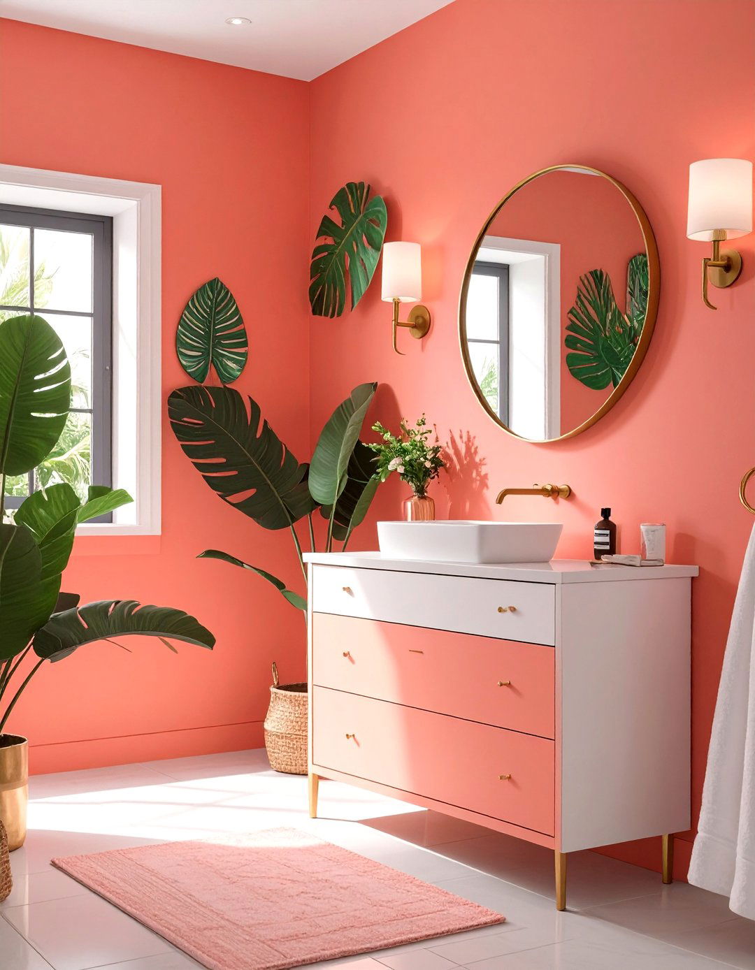 Cheerful Coral Bathroom - 30 bathroom painting ideas
