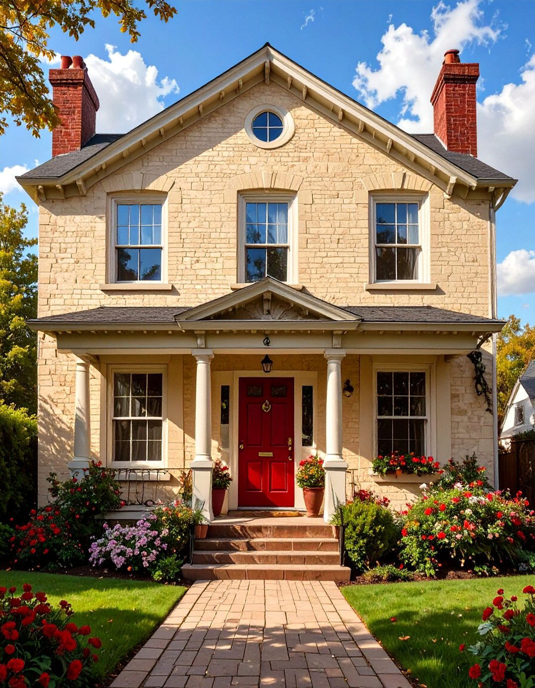 Cheerful Cream Painted Brick - 30 house exterior brick paint color ideas