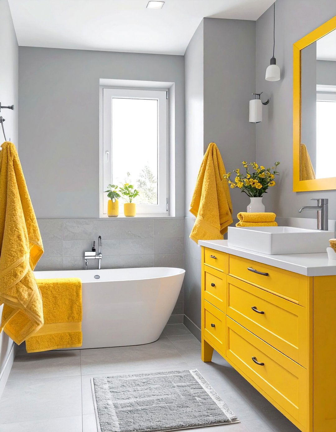 Cheerful Grey and Yellow Bathroom - 30 grey bathroom ideas