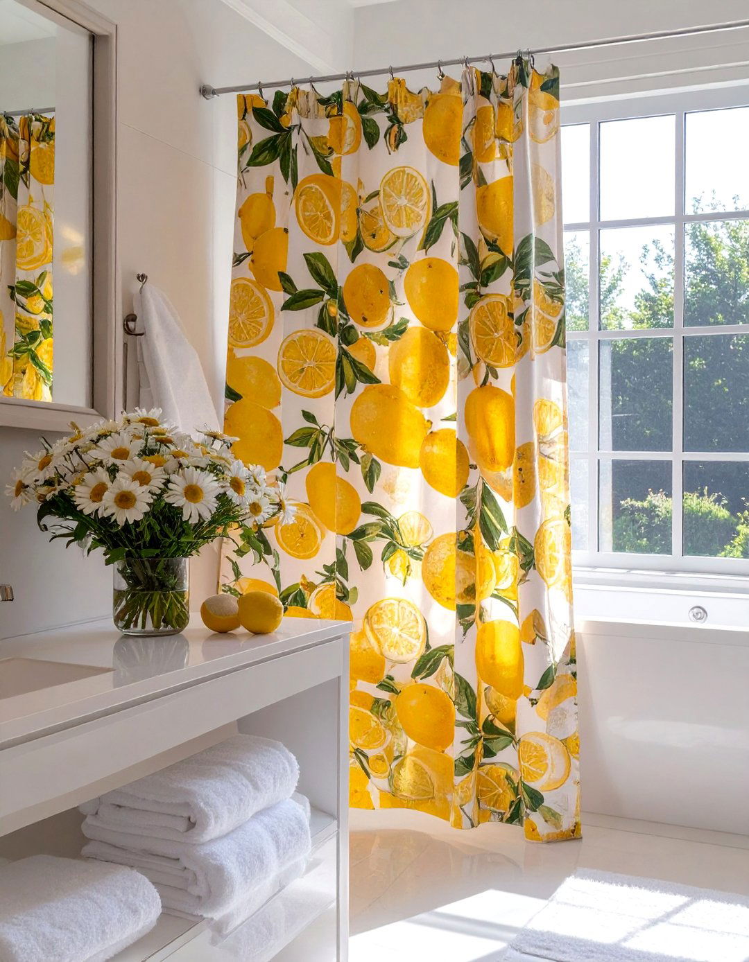 Cheerful Lemon Print Bathroom - 30 bathroom shower curtain ideas