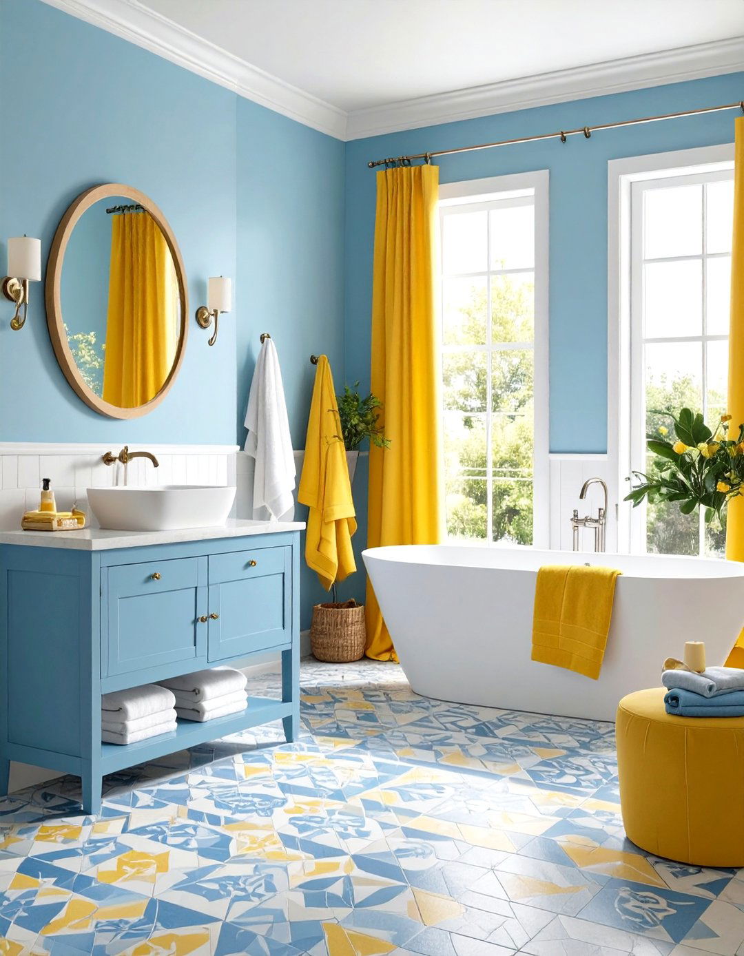 Cheerful Light Blue and Yellow Bathroom - 30 light blue bathroom ideas