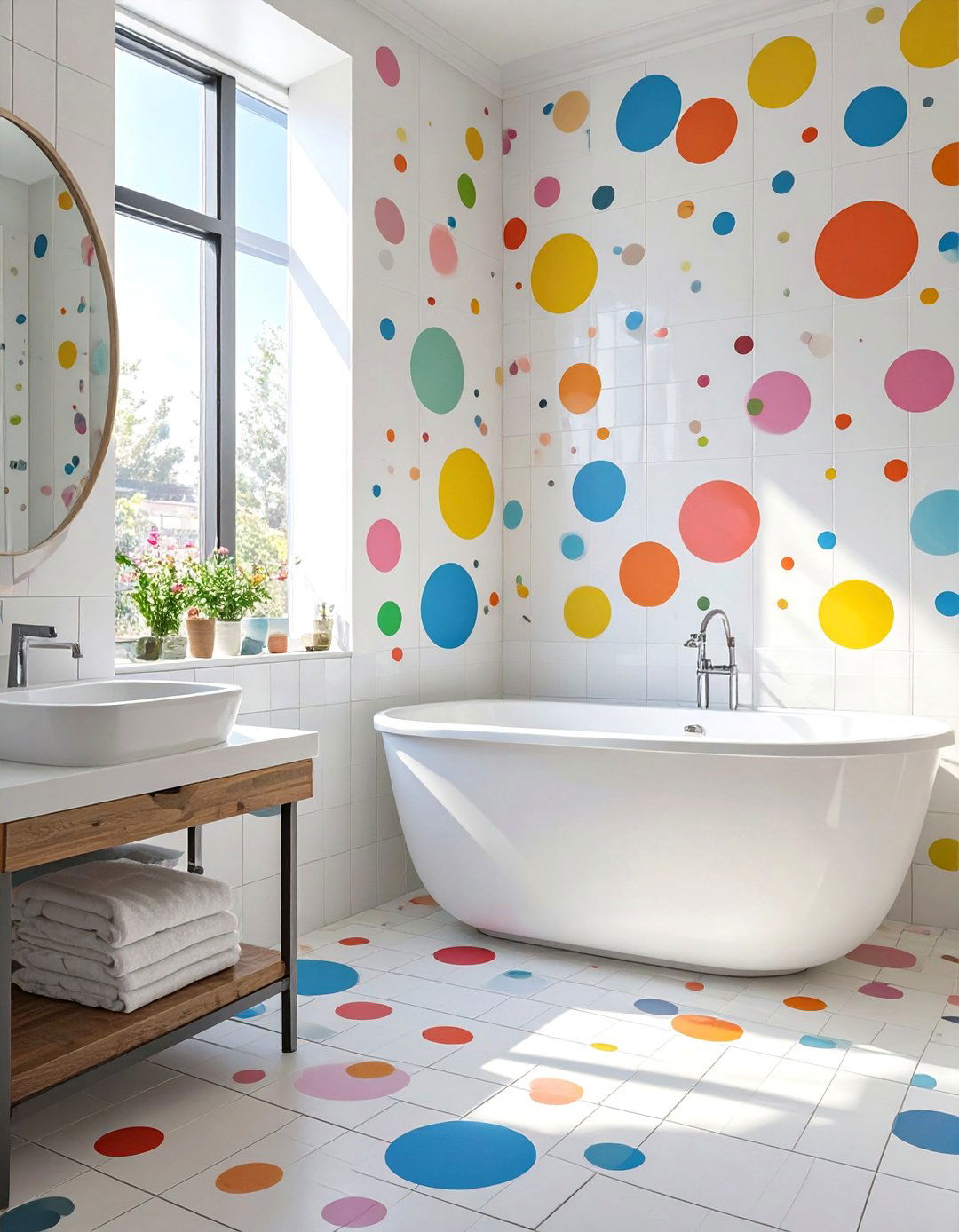 Cheerful Polka Dot Pattern - 30 bathroom tile paint ideas