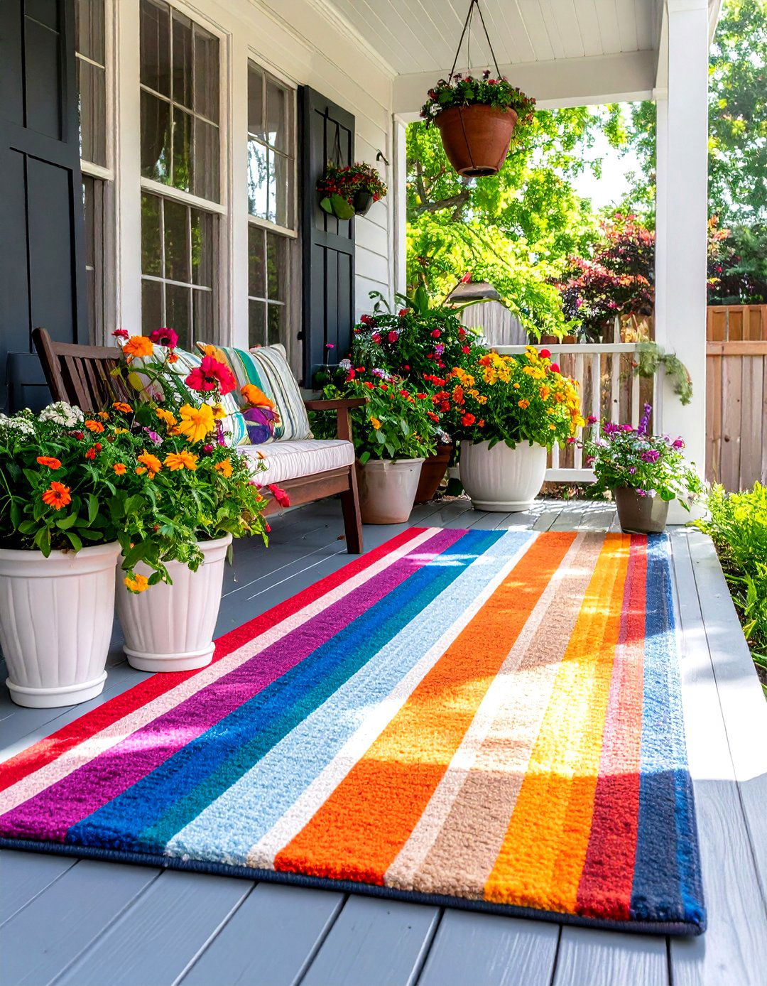 Cheerful Rainbow Striped Rug - 30 front porch rug ideas