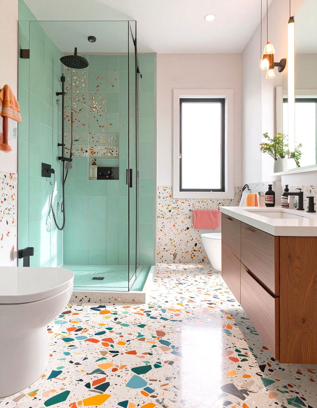 Cheerful Terrazzo Master Bathroom - 30 master bathroom tile ideas