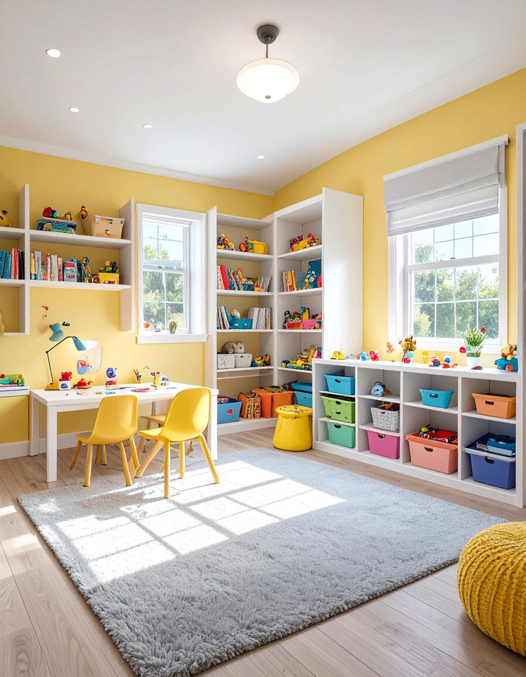 Cheerful Yellow Basement Playroom - 30 basement color ideas