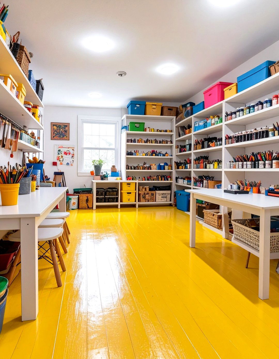 Cheerful Yellow Painted Basement Floor - 30 basement floor paint ideas