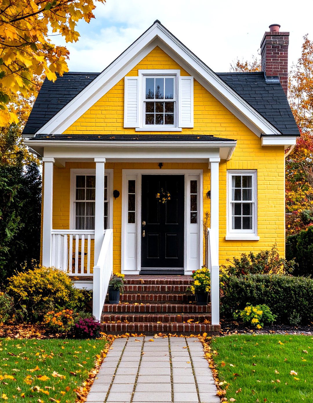 Cheerful Yellow Painted Brick Home - 30 exterior brick paint color ideas