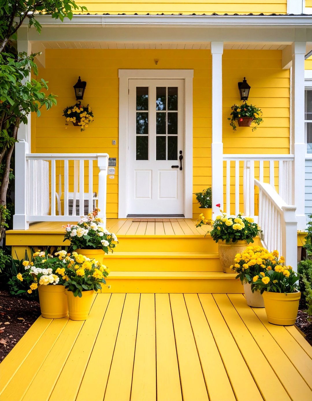 Cheerful Yellow Painted Deck - 30 painted deck ideas