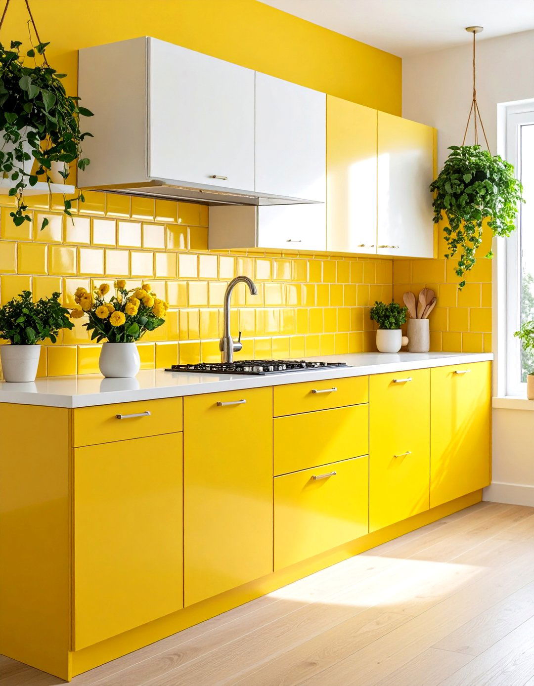 Cheerful Yellow Tile Kitchen - 30 kitchen backsplash tile ideas