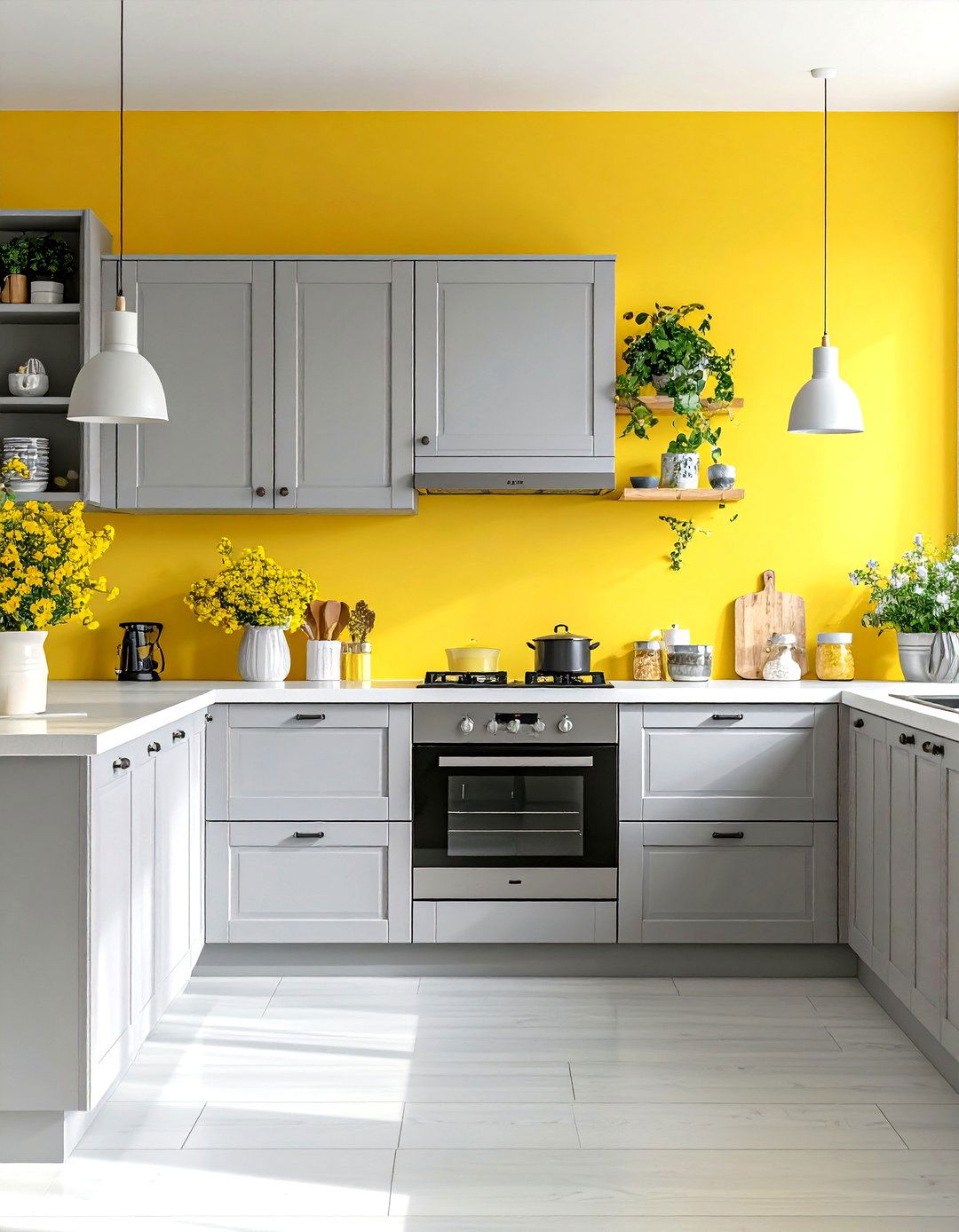 Cheerful Yellow and Light Gray - 30 interior design color schemes ideas