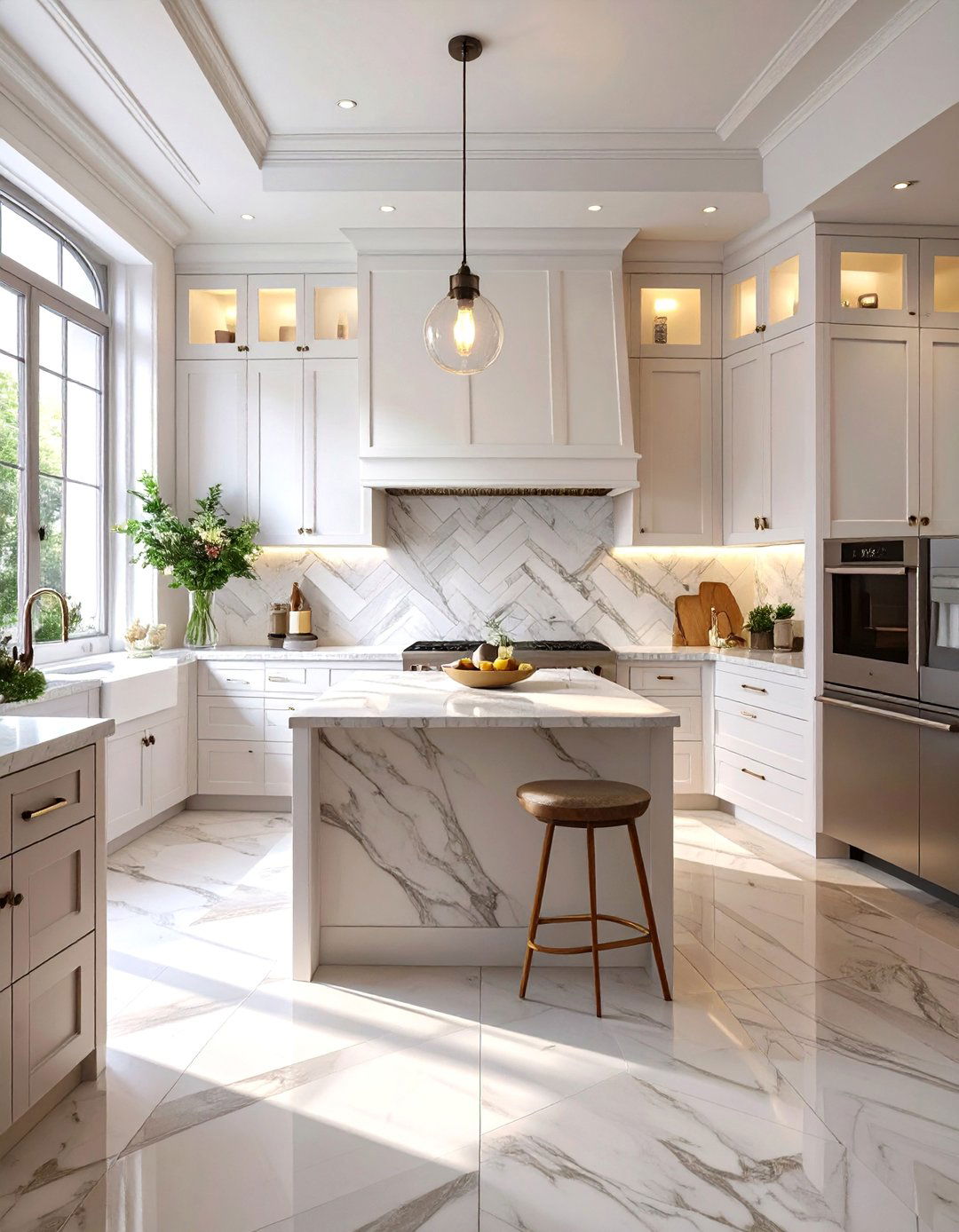 Chevron Pattern Marble Kitchen Backsplash - 30 backsplash ideas for white kitchen