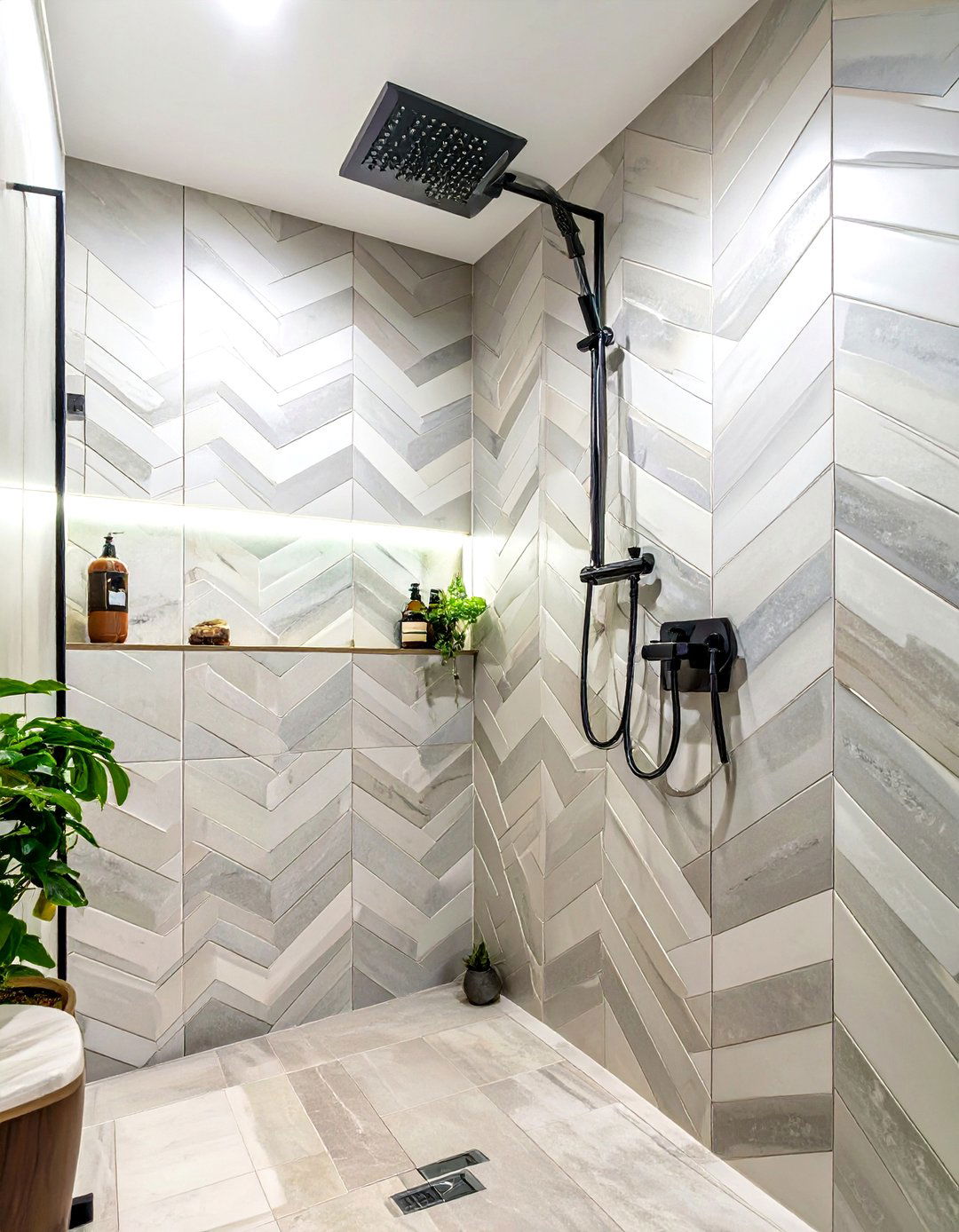 Chevron Pattern Shower Tile - 30 small shower tile ideas