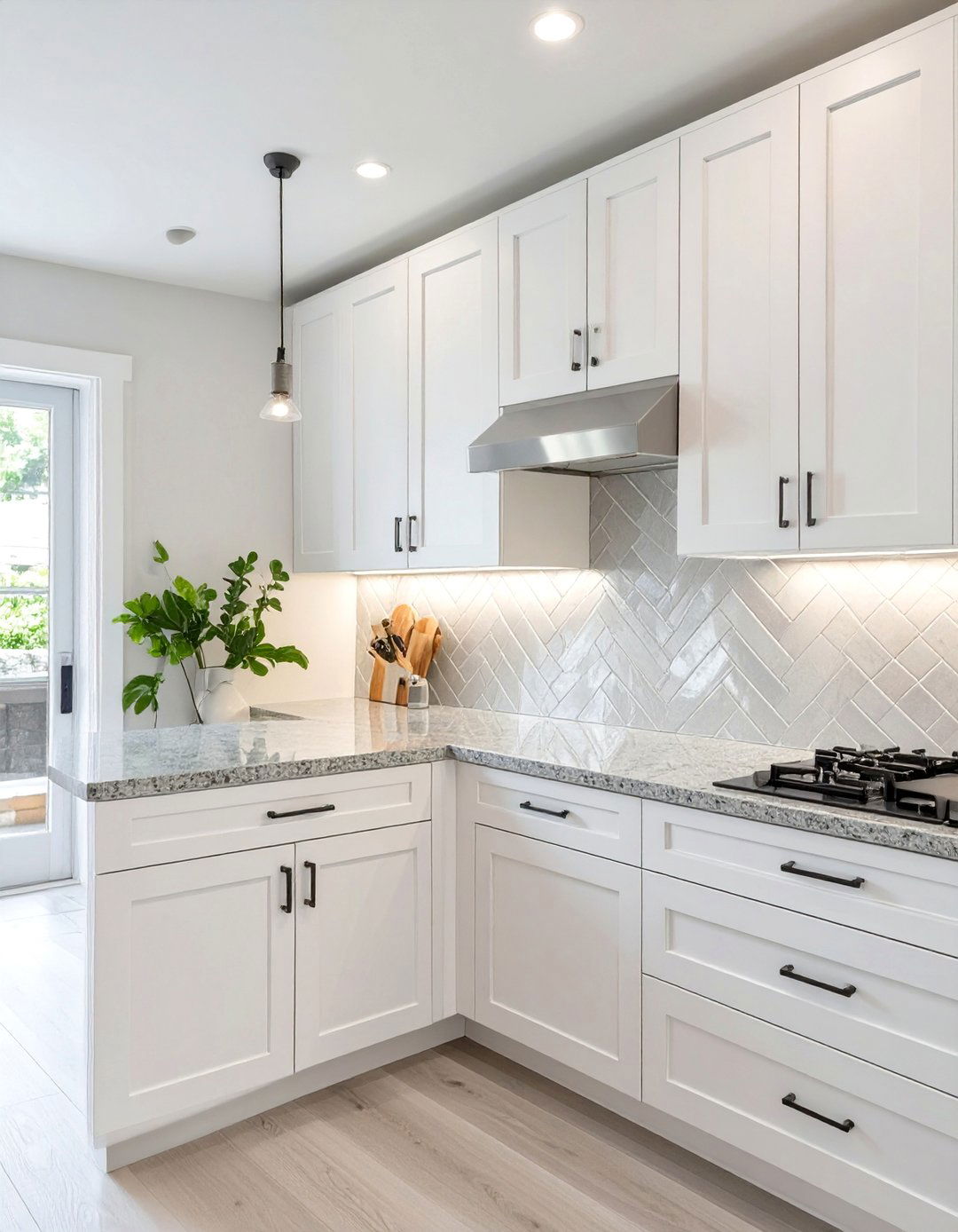 Chevron Pattern Tile Backsplash - 30 backsplash ideas for white cabinets and granite countertops