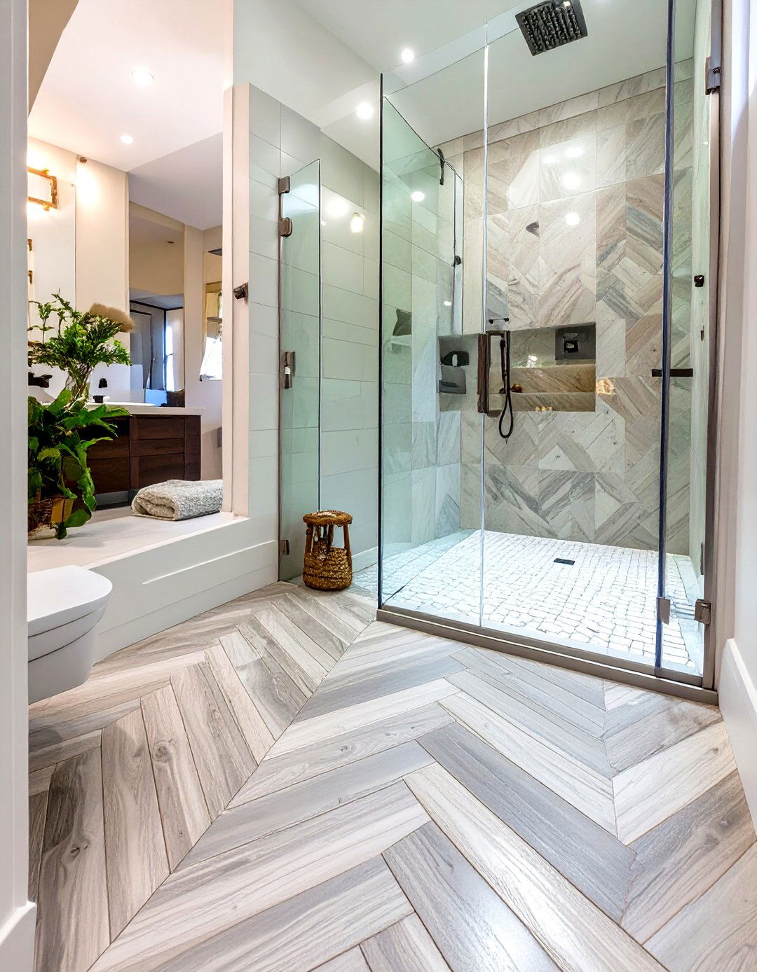 Chevron Pattern Tile Shower Floor - 30 shower floor ideas