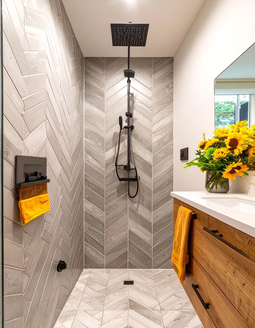 Chevron Pattern Tiled Wall - 30 tiled shower ideas