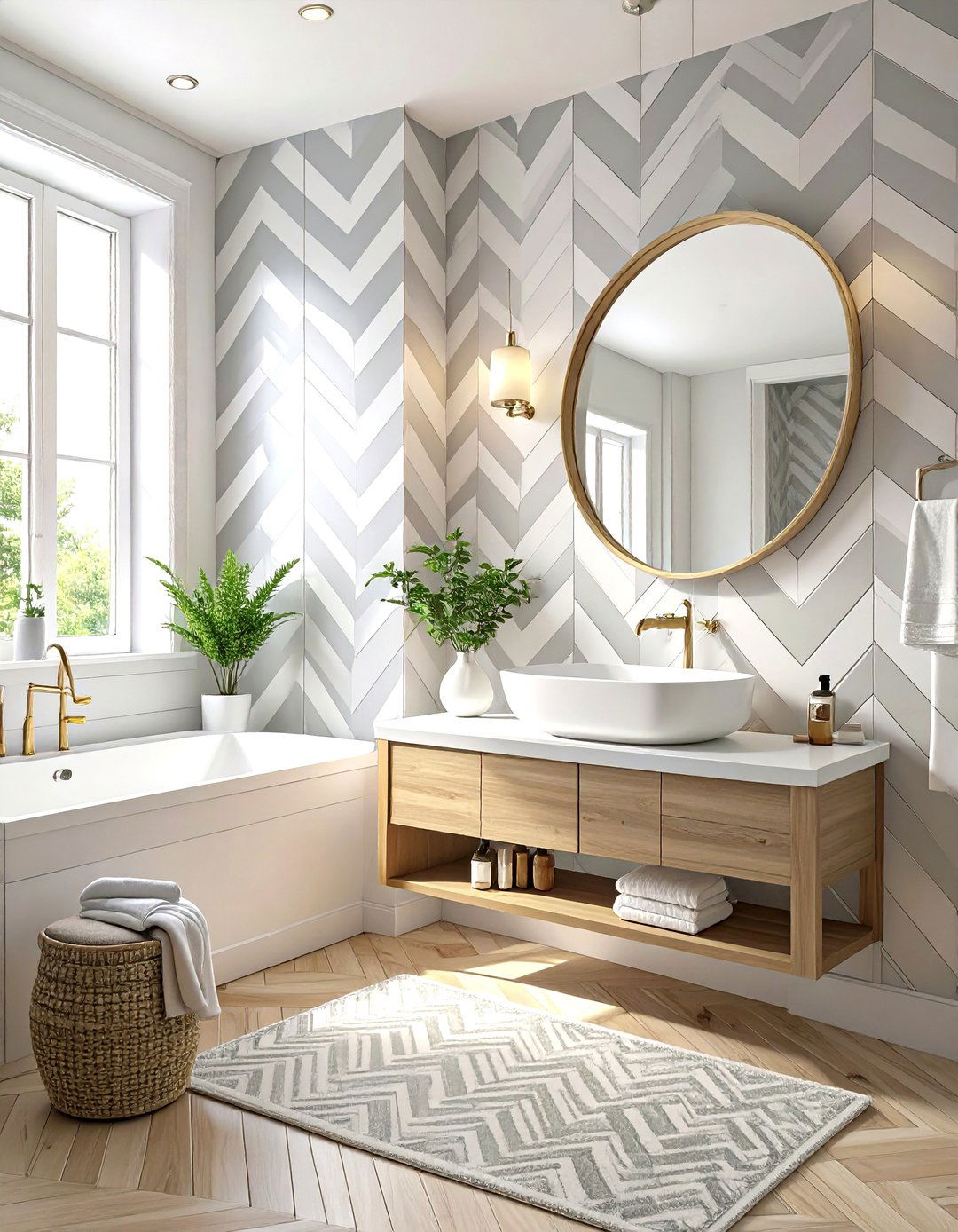 Chevron Pattern Wallpaper - 30 small bathroom bathroom wallpaper ideas
