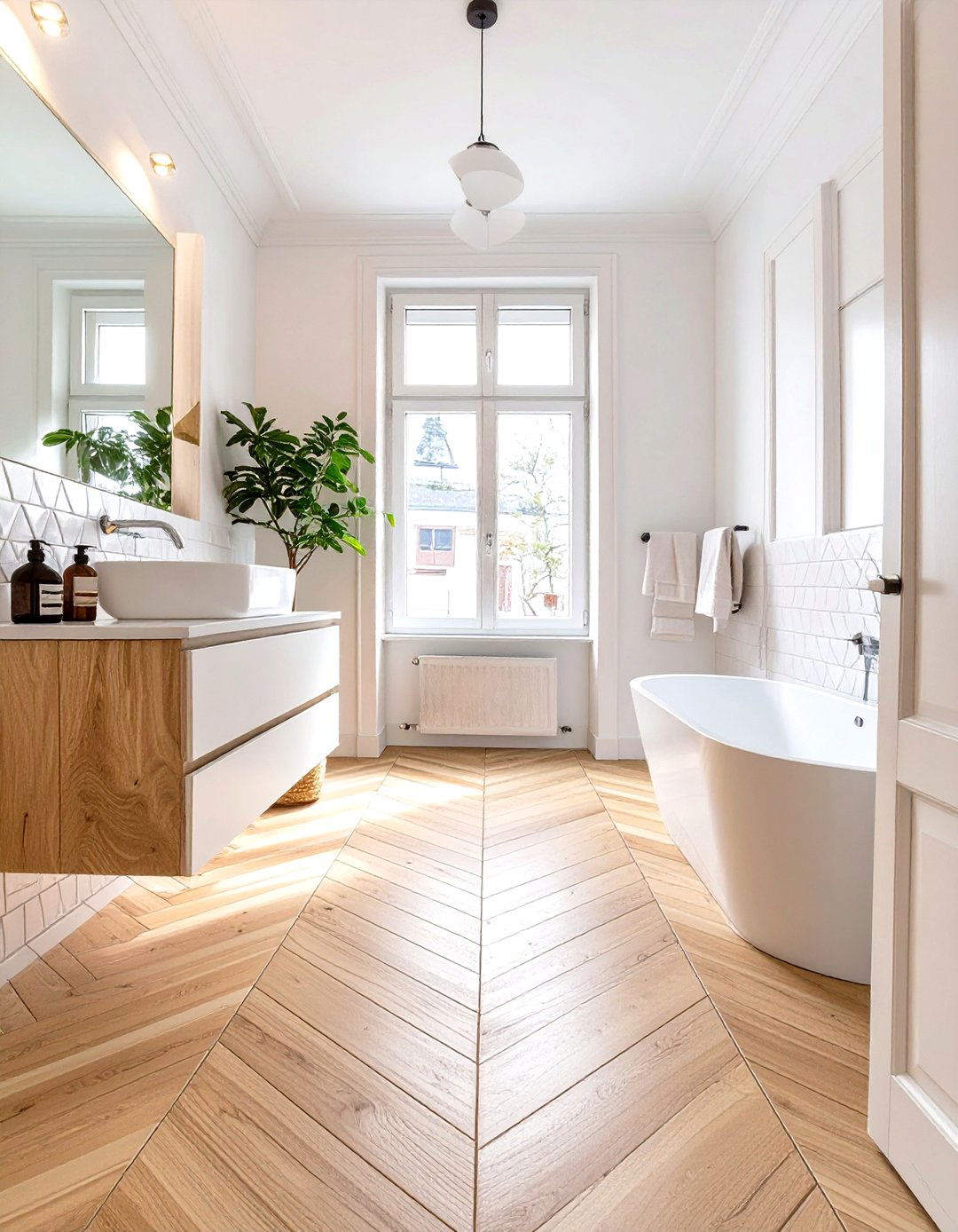 Chevron Pattern Wood Look Bathroom - 30 modern bathroom tile ideas