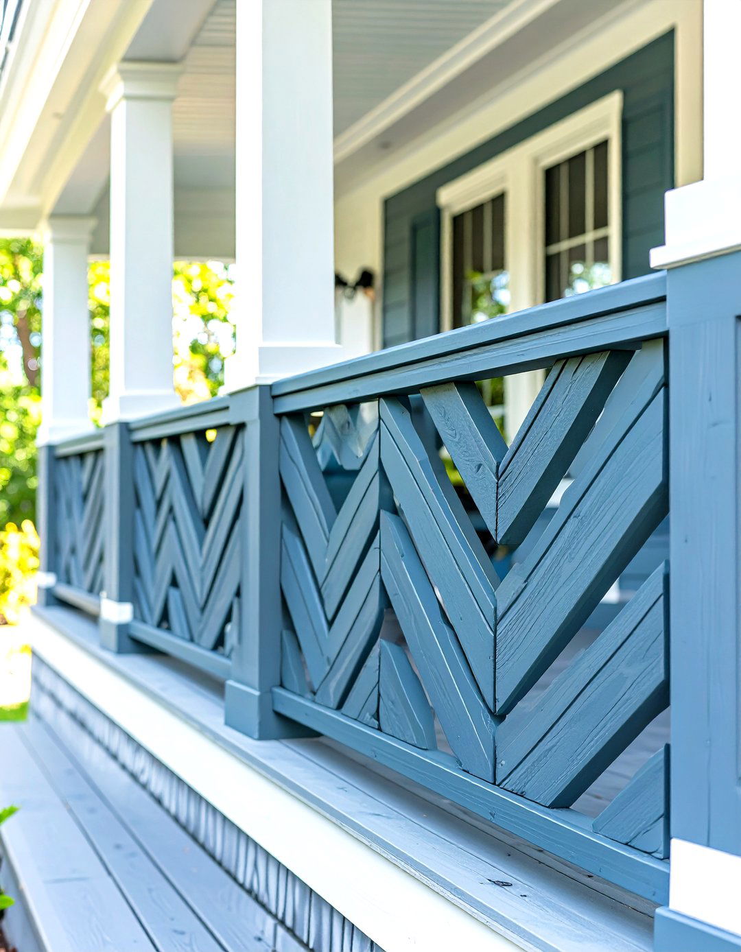 Chevron Pattern Wood Porch Railing - 30 cheap porch railing ideas