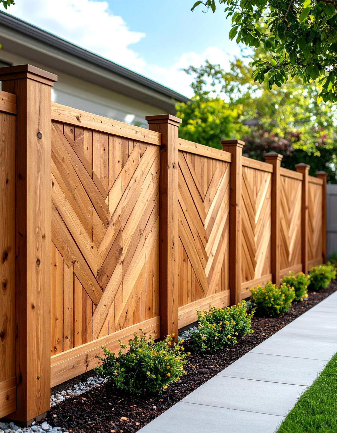 Chevron Pattern Wood Privacy Fence - 30 privacy fence ideas for backyard