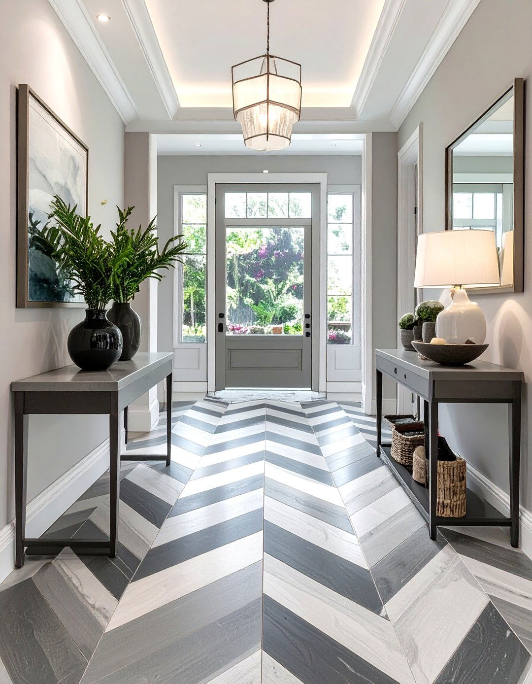 Chevron Pattern in Contrasting Tones - 30 modern entryway tile ideas